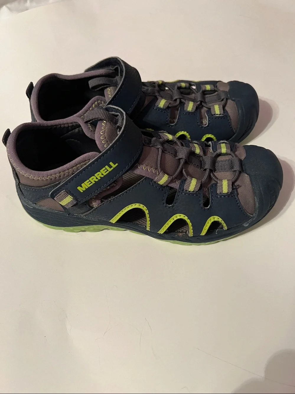 Merrell Hydro H20 Hiker Close Toe Sandals Navy Blue with Lime Accents Size 1